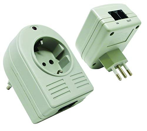 Electraline Energaline 48503 Italiaans stopcontact met koelbeveiliging en 2 beschermde telefoonstopcontacten, wit