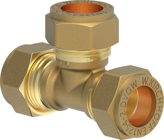 KIRCHHOFF MS T-stuk, blanco, 15 mm, knelfitting voor koperen buis
