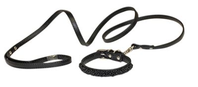 Croci Hondenriem met Halsband Pearls Parels Zwart - 8023222090781