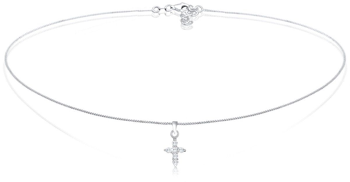 Elli Halsketting Choker kruis religie trend zirconia 925 zilver
