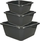 Plasticforte set van 3 kuipen - afwasbak - kunststof - 6-10-15 liter - antraciet