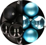 Decoris Boules de Noël - 12 pièces - 8 cm - Noir et Bleu - Plastique