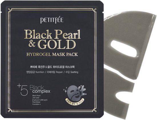 Petitfee Black Pearl & Gold Hydrogel Mask - 5 Pack - Sheet Mask - Hydrating & Anti-Wrinkle