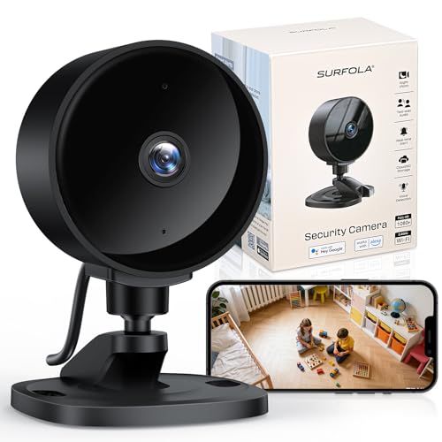 Beveiligingscamera Surfola Beveiligingscamera Binnen, 1080P FHD WiFi Bewakingscamera voor Baby/Huisdier met AI Bewegingsdetectie, Nachtzicht, 2-weg Audio, App-bediening, Werkt met Alexa & Google Home