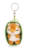 63162 Icecat 63162 Sleutelhanger Sleeping Pets tijger 8 cm in mandje, kleurrijk trouwe pluche metgezel voor rugzak of tas, sleutelhouder voor klein en groot
