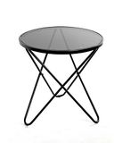 HAKU Ronde bijzettafel met glasplaat zwart metaal salontafel met veiligheidsglas 5 mm - Maat: H 56 cm x Ø 55 cm, Stijl: Modern