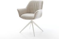 DELIFE Chaise de salle à manger Keila-Flex avec accoudoir piètement croisé large tissu tissé blanc beige pivotant à 360° fonction bascule