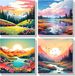 4 Pack Peinture paysagère par numéro avec cadre, Peinture par numéro montagnes et rivières pour adultes Enfants