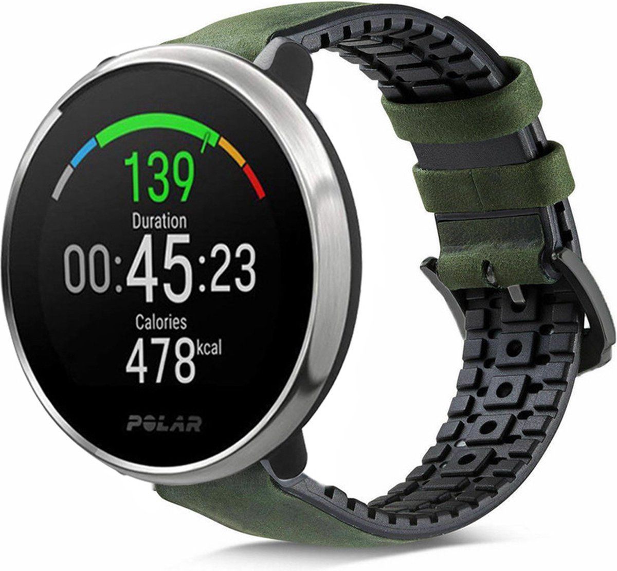 Strap-it siliconen / leren bandje - groen - Geschikt voor Polar Ignite & Polar Unite