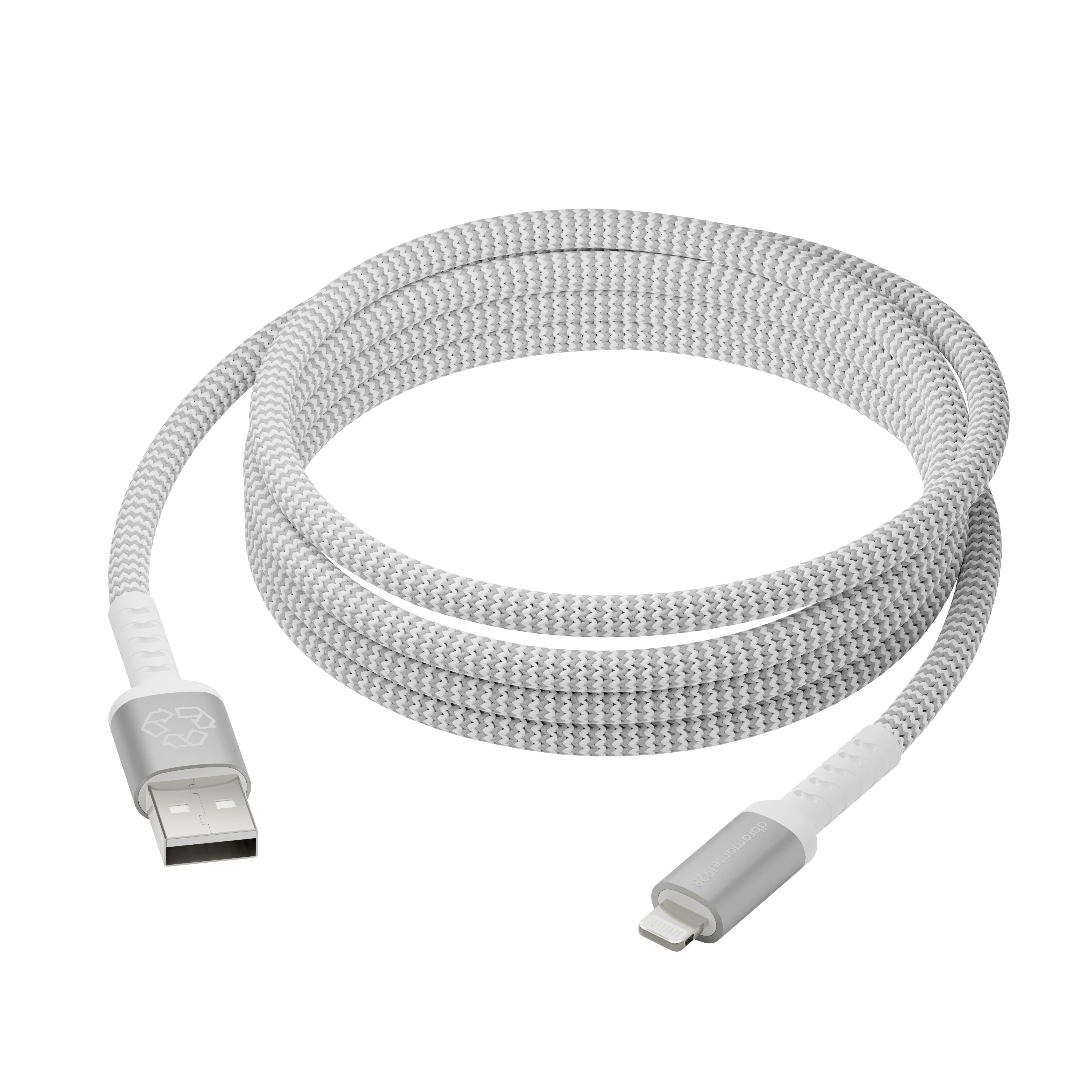 dbramante1928 re-charge Braided Oplaadkabel USB-A naar Lightning 2,5 meter Wit