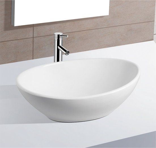 Boss & Wessing Opbouw Waskom - Ovaal - 40.5x33x14.5 cm - Wit - Keramiek