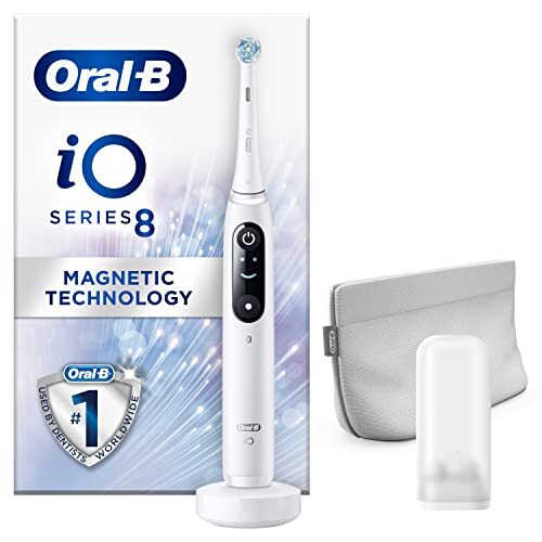 Oral-B iO8 elektrische tandenborstel met magnetische technologie, kerstcadeaus voor vrouwen/mannen, app aangesloten handvat, 1 ultieme schone tandenborstel hoofd en magnetische tas, 6 modi, tanden bleken, 2 pins UK Plug