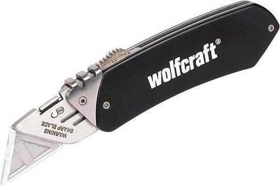 Wolfcraft Vouwmes - Zakmes - Vrijetijdsmes met intrekbaar mes - Staal/Kunststof - Zwart