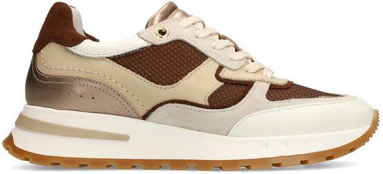 Manfield - Dames - Beige leren sneakers met multicolor details - Maat 36
