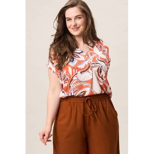 Miss Etam Plus rechtvallend blousetop met paisley - oranje