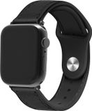 Strap-it Leren band hybrid - Geschikt voor Apple Watch bandje - Series 1/2/3/4/5/6/7/8/9/10/11/SE/SE2/SE3 - Zwart - Leer / Siliconen sportbandje met druksluiting - iWatch bandje maat: 38 / 40 / 41 / 42mm