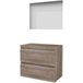 Basic-Line Ultimate 46 Ensemble de meubles de salle de bain - 80 x 46 cm - Sans poignée - 2 tiroirs - Plan vasque - Miroir avec éclairage LED indirect - Scotch Oak