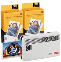 Kodak P210R Mini 2 mobiele fotoprinter, 6 cartridges inbegrepen, 54x86mm formaat Snapshots, Bluetooth, draadloos, draagbaar en compatibel met iOS en Android, Wit