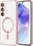Techsuit Hoesje voor Samsung Galaxy A55 - Luxe Kristallen Back Cover - Geschikt voor MagSafe - Transparant/Roze