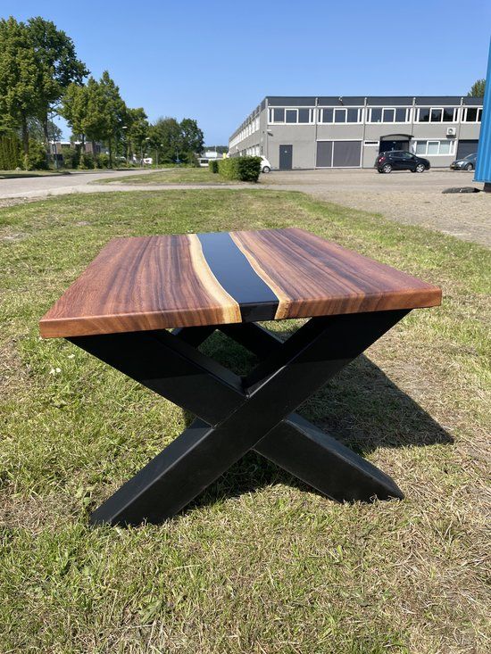 ALBRUS - Industrial Coffee Table - Epoxy Resin & Wood - 100x60cm - Black