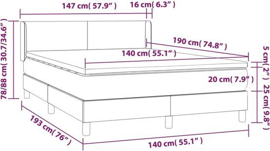 vidaXL Boxspring Bed met Matras - Fluweel - Donkergrijs - 140x190 cm