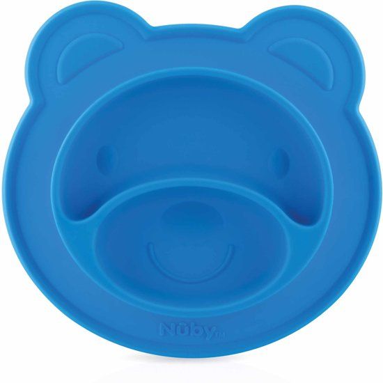 Nûby Siliconen bord en placemat in één met zuigbodem - Beer - Blauw - 9m+