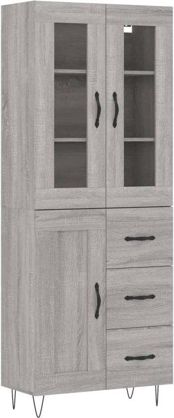 vidaXL Hoge kast 69,5x34x180 cm bewerkt hout grijs sonoma eikenkleurig