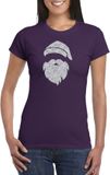 Bellatio Decorations Kerst T-shirt voor dames - Kerstman hoofd - paars - glitter bedrukking - zilver - Kerstkleding XS