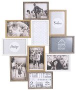 HOME DECO FACTORY Cadre Photo Multiple Pele-Mele 10 Vues Bois Et Blanc Deco Souvenir