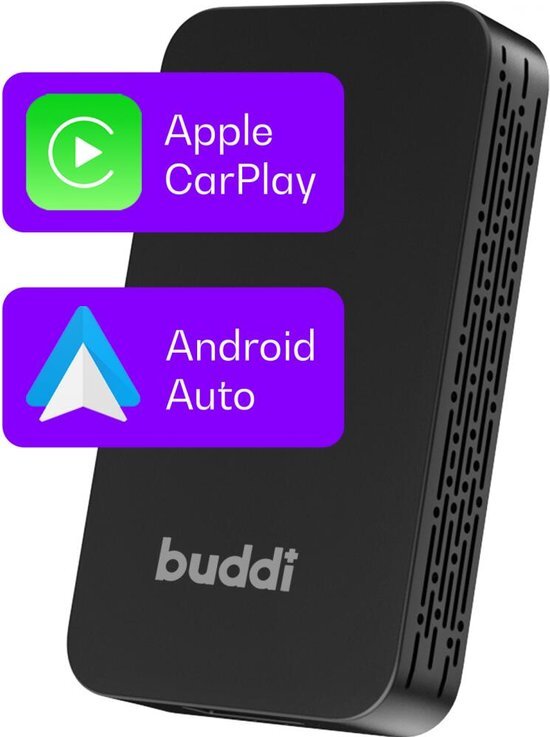 Buddi Play 2 Bluetooth Adapter voor Apple CarPlay &amp; Android Auto | Draadloze Dongle Android Auto | Ontvanger Apple CarPlay | USB-A en USB-C | Nederlandse Interface | Voor iPhone, Google en Samsung