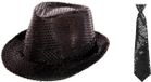 Folat Chapeau/cravate pailleté noir Adultes set de déguisement