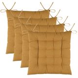 Stof Textile stoelkussens DUO - 4x - okergeel - 38 x 38 x 3.5 cm - touwtjes sluiting - zitkussens - binnen/buiten