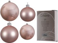 Decoris Kaemingk B.V. Compleet glazen kerstballen pakket lichtroze glans/mat 38x stuks - 18x 4 cm en 20x 6 cm - Inclusief 50x haakjes