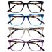 OPULIZE KOI Leesbrillen 4-Pack - Groot Rechthoekig Montuur - Zwart-Blauw-Paars-Grijs - Heren Dames - Veerscharnieren - RRRR50-1357 - +2.50