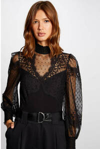 Morgan Semi-Transparent Bodysuit with Lace - Black