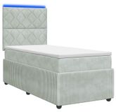 vidaXL Lit boxspring LED avec matelas Gris clair 90 x 190 cm Velours
