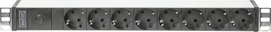Digitus DN-95410 19 inch Stekkerdoos voor patchkast 1 HE Geaarde contactdoos Zwart
