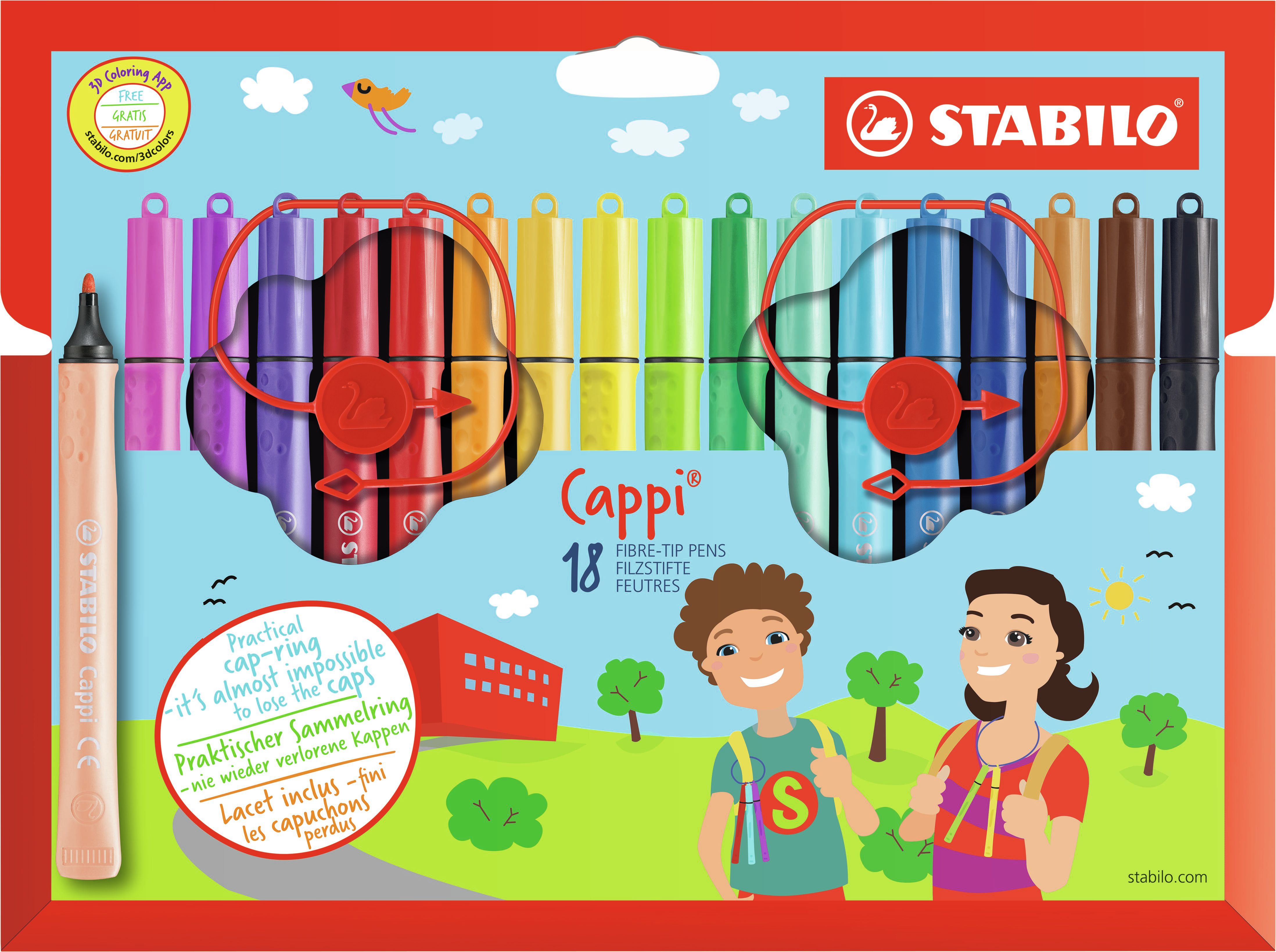 STABILO Cappi - Viltstift - 18 Kleuren - Etui - Kinderen
