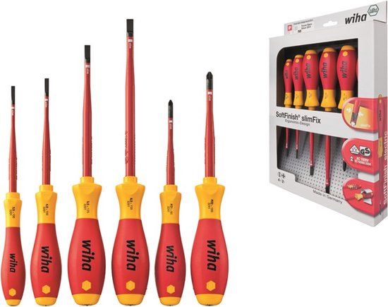 Wiha 3201 ZK6 SoftFinish slimFix VDE Screwdriver Set - Slotted/Pozidriv - 6 Pieces