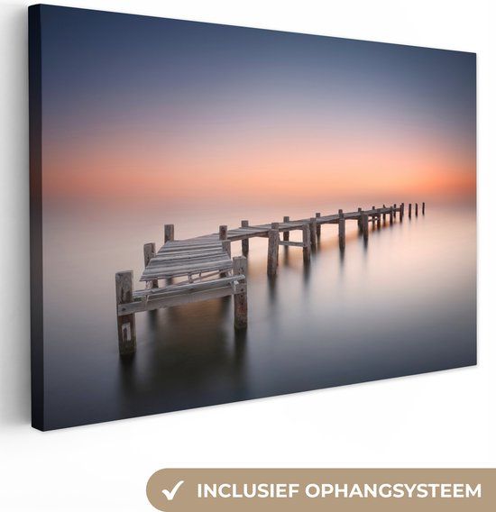 OneMillionCanvasses Canvas schilderij - Horizon - Steiger - Water - Abstract - 60x40 cm