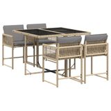 vidaXL 5-delige tuinset met kussens, polyrattan, gemengd beige