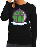 Bellatio Decorations Shoppartners Bv Foute kersttrui kerstbal paars op zwarte sweater voor dames - kersttruien M
