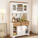 MODFU Buffetkast - Met Vitrinekasten En 2 Laden - Modern - Voor Keuken Of Eetkamer - Spaanplaat - Wit En Natuurlijke Houtkleur - 106 X 39 X 176,5 Cm