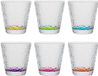 Vivalto Waterglazen/drinkglazen Colorama - 6x stuks - transparant/kleurenmix bodem - 310 ml - 9 x 9 cm