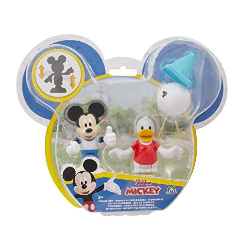 Mickey & Minnie Mickey, McC042 beweegbare figuren, 7,5 cm, met accessoires, voetbalspeelgoed, voor kinderen vanaf 3 jaar