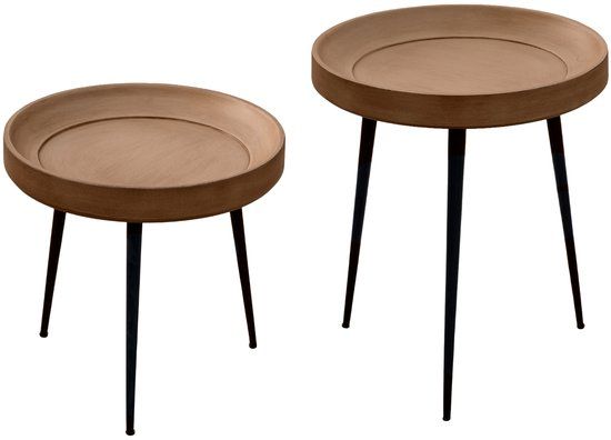 Lewis & Loft Salontafels Luus - Mangohout - Metaal - Rond - Bruin mat - Set van 2