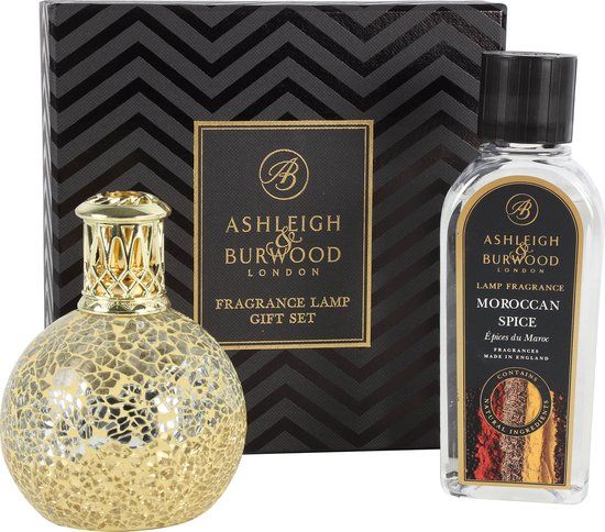 Ashleigh & Burwood - Little Treasure Gift Set - Moroccan Spice - 250ml Lamp Oil - Ceramic & Glass - Gold & Silver - 10cm