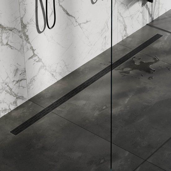 Brauer Douchegoot 180cm - Mat Zwart - Met Vloerflens - Standaard Rooster