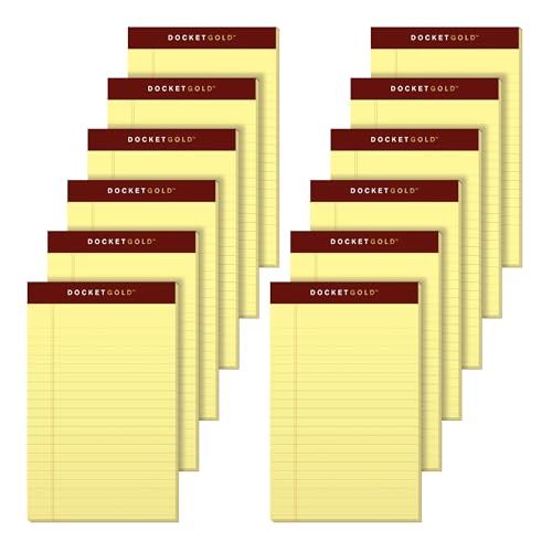 TOPS Docket Gold Writing Pads, 12.7 cm x 20.3 cm, Jr. Legal Rule, Canary Paper, 50 Sheets, 12 Pack (63900)