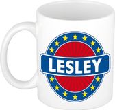 Bellatio Decorations Lesley voornaam koffiemok beker wit/blauw 300 ml